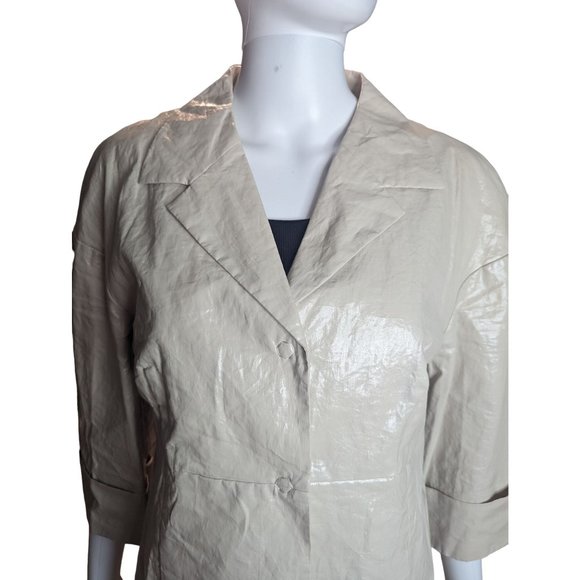 Hoss Intropia Coated 100% Linen Tan Blazer Jacket Designer Boho Sz 44 US Sz 12 - Picture 2 of 13